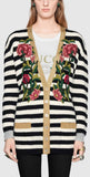Floral-Embroidered Striped Knit Cardigan Sweater