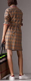 Contrast Piping Check Cotton Shirt Dress
