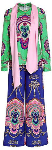 Contrasting Blouse & Pant Set