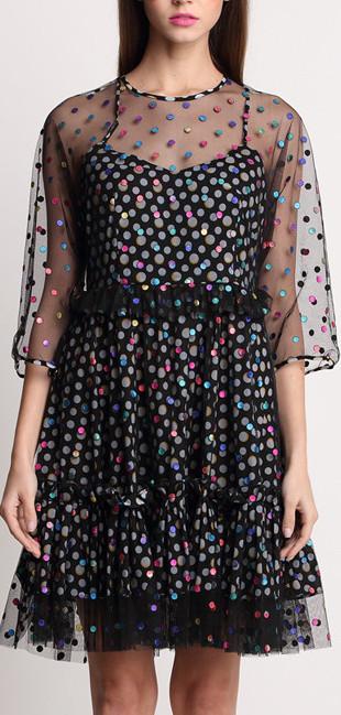 Polka Dot Printed Voile Mini Dress