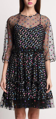 Polka Dot Printed Voile Mini Dress