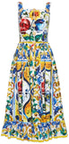 'Majolica' Print Multicolor Frilled-Hem Dress - DESIGNER INSPIRED FASHIONS