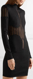 Black Mesh-Paneled Stretch-Knit Mini Dress - DESIGNER INSPIRED FASHIONS