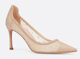 D-Moi Pump in Embroidered Dotted Swiss Tulle, Nude