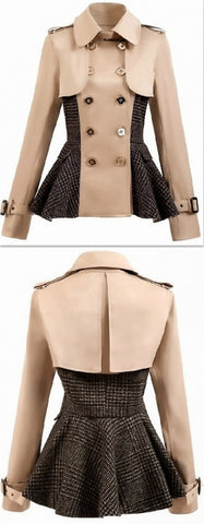 Double-Breasted Patch-Work Flared Jacket - DESIGNER INSPIRED FASHIONS