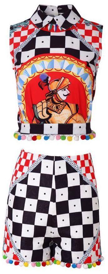 Pom Pom-Embellished Crop Top and Short Set