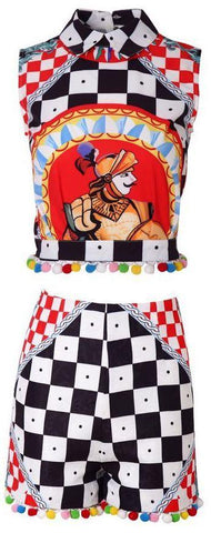 Pom Pom-Embellished Crop Top and Short Set