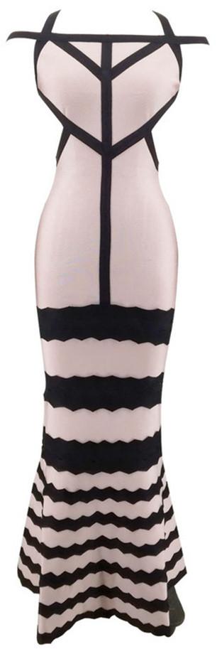 Color-Contrasting Strappy Fluted Bodycon Maxi Dress - DESIGNER INSPIRED FASHIONS