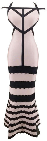 Color-Contrasting Strappy Fluted Bodycon Maxi Dress - DESIGNER INSPIRED FASHIONS