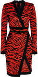 Red Wrap Effect Jacquard Knit Dress - DESIGNER INSPIRED FASHIONS