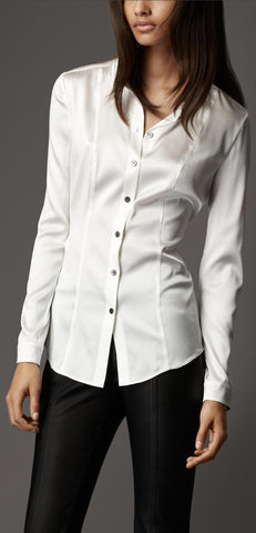 Slim-Fit Satin Shirt, White | DESIGNER INSPIRED FASHIONS
