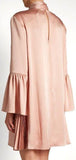 Pleat-Side Tie-Neck Satin Mini Dress, Pink