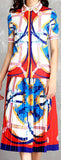 Printed Short-Sleeve Blouse and Pleated Skirt Set