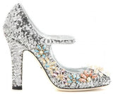 Silver Embellished Mary Jane Court Shoes - DESIGNER INSPIRED FASHIONS