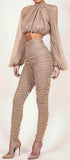 Ruched Tulle Blouse and Pant Set