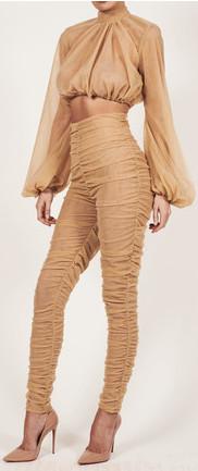 Ruched Tulle Blouse and Pant Set