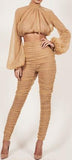 Ruched Tulle Blouse and Pant Set
