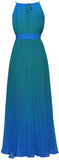 Pleated Chiffon Evening Dress with Beaded Detail