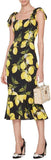 Lemon Print Fluted Hem-Dress