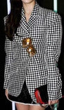 Pearl and Shell Embellished Gingham Jacket