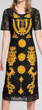 Black Lace Dress with Gold Embroidery