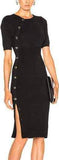 Black Button-Embellished Fitted Dress