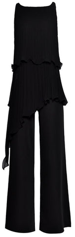 Asymmetrical Plisse Top and Pant Set - Black or White
