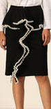 Pearl-Embellished Black Ruffle Skirt