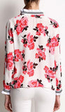 Floral-Printed Ruffled Silk Blouse