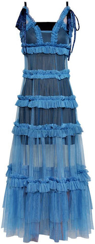 Ruffled Mesh Midi Dress