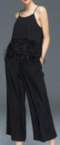 Feather Trimmed Top & Matching Capri Pant's-White or Black - DESIGNER INSPIRED FASHIONS