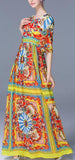 'Carretto' Multicolored Printed Satin Maxi Dress - DESIGNER INSPIRED FASHIONS