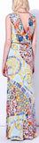 'Mosaico' Printed Crossover V-Neckline Long Jersey Silk Gown - DESIGNER INSPIRED FASHIONS