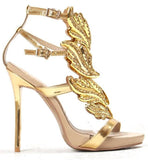'Cruel Crystal' Embellished Metal Flame Leather Sandals - (Silver, Gold, Black) - DESIGNER INSPIRED FASHIONS