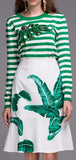 Banana Leaf Embellished Stripe Knit Sweater & Banana Leaf Printed Skirt Set - DESIGNER INSPIRED FASHIONS