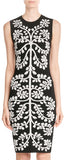 Floral Embroidered Intarsia Dress-Black