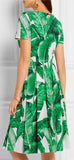 Banana Leaf Printed A-Line Pleated Dress - DESIGNER INSPIRED FASHIONS