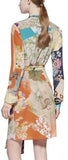 Multicolored Patch Print Silk Shirt Dress - DESIGNER INSPIRED FASHIONS
