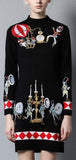 Embroidered Knit Sweater Dress in Black - DESIGNER INSPIRED FASHIONS