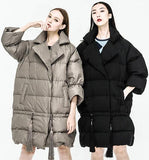 Thick Duck-Down Tassel-Decorated Coat in Grey or Black - DESIGNER INSPIRED FASHIONS