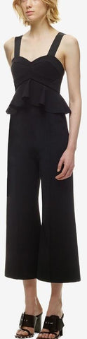 Peplum Detail Flared Leg Jumpsuit in Black - DESIGNER INSPIRED FASHIONS