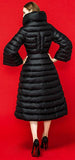 Thick White-Duck-Down Flared Puffer Coat in Black - DESIGNER INSPIRED FASHIONS