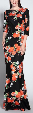 Orange Print Maxi Dress - DESIGNER INSPIRED FASHIONS