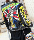 Studded Printed Short Faux-Leather Motorcycle Jacket - DESIGNER INSPIRED FASHIONS