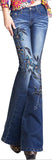 Embellished Floral Faded Denim Jeans - DESIGNER INSPIRED FASHIONS