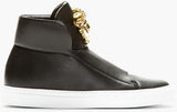 Medusa-Head Laceless Hi-Top Leather Sneakers in Black - DESIGNER INSPIRED FASHIONS