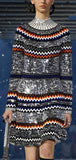 Sequin Embellished Chevron Sweater Dress-Silver - DESIGNER INSPIRED FASHIONS
