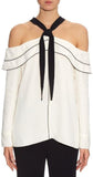 Off-the-shoulder Pussy-Bow Blouse in White - DESIGNER INSPIRED FASHIONS