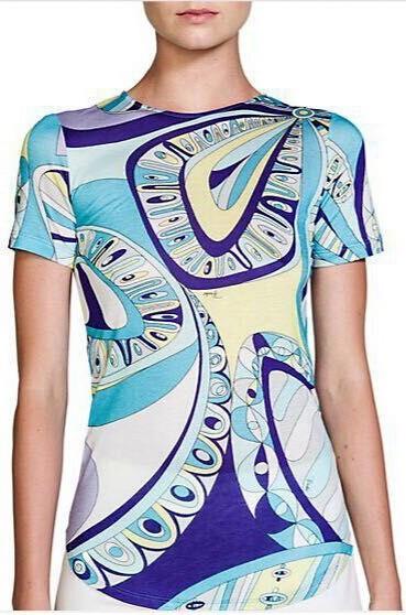 Blue Floral Print Jersey Silk Tee - DESIGNER INSPIRED FASHIONS