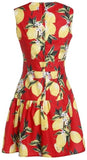 Lemon Print Sleeveless Short Dress in Red - DESIGNER INSPIRED FASHIONS